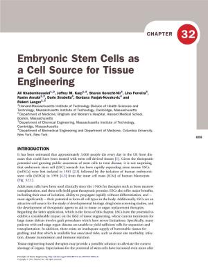 Embryonic Stem Cells As a Cell Source for Tissue Engineering