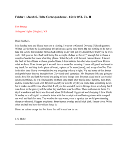 Folder 1: Jacob S. Holtz Correspondence - 164Th OVI