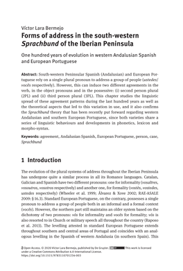 Forms of Address in the South-Western Sprachbund of the Iberian Peninsula One Hundred Years of Evolution in Western Andalusian Spanish and European Portuguese
