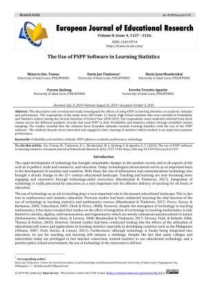 The Use of PSPP Software in Learning Statistics. European Journal of Educational Research, 8(4), 1127-1136