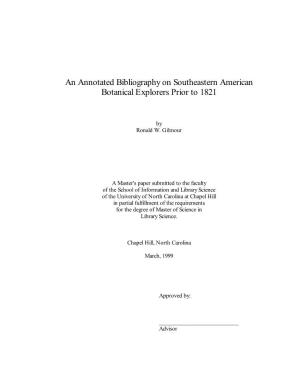 An Annotated Bibliography on Southeastern American Botanical Explorers Prior to 1821