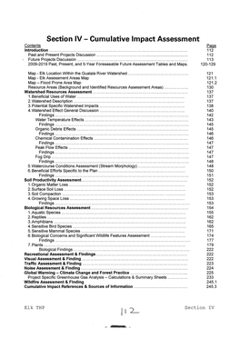 Section IV- Cumulative Impact Assessment Contents Page Introduction