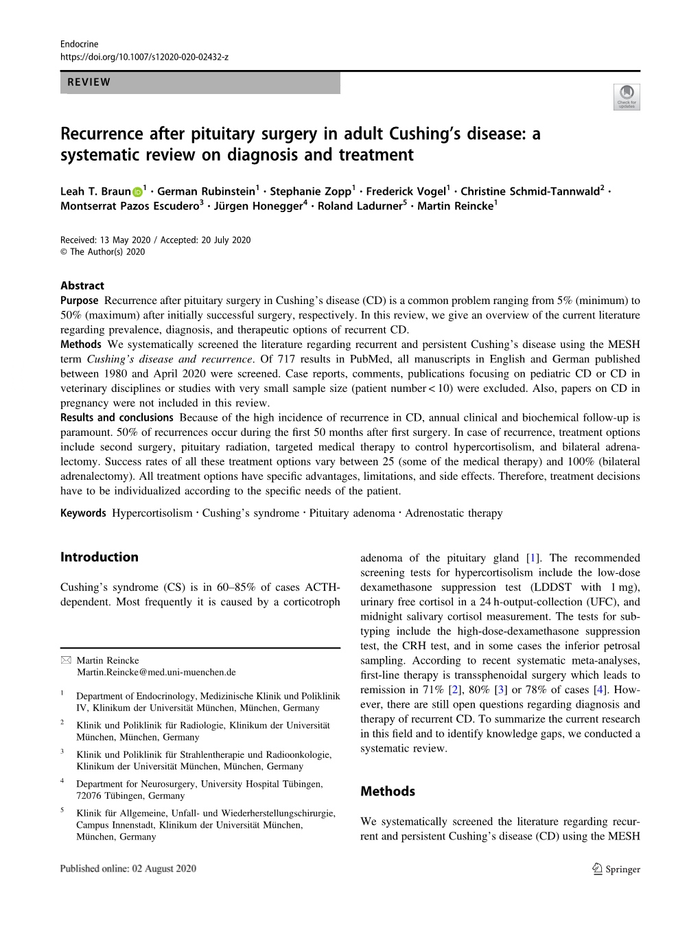 Recurrence After Pituitary Surgery in Adult Cushing's Disease: a Systematic Review on Diagnosis and Treatment