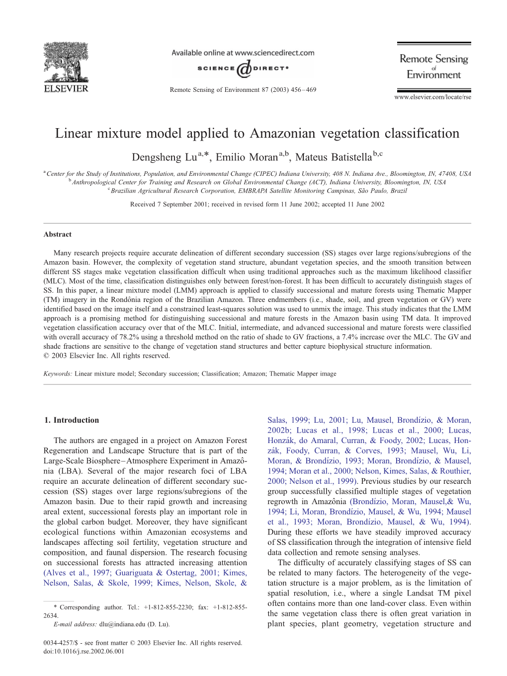 Linear Mixture Model Applied to Amazonian Vegetation Classification