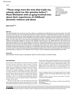 Music Elicitation with Ex-Gang Involved Men Journals.Sagepub.Com/Home/Ijq About Their Experiences of Childhood Domestic Violence and Abuse