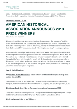 American Historical Association Announc...Inners | Perspectives On