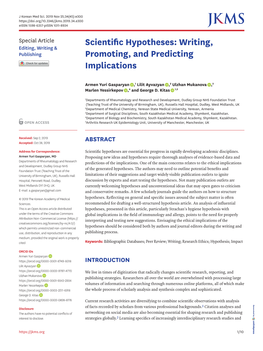 Scientific Hypotheses: Writing, Editing, Writing & Publishing Promoting, and Predicting Implications