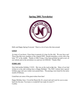 Juice Newton Fanclub Spring 2001 Newsletter