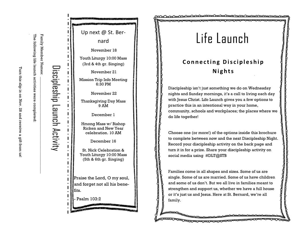 Life Launch November 18 Youth Liturgy 10:00 Mass