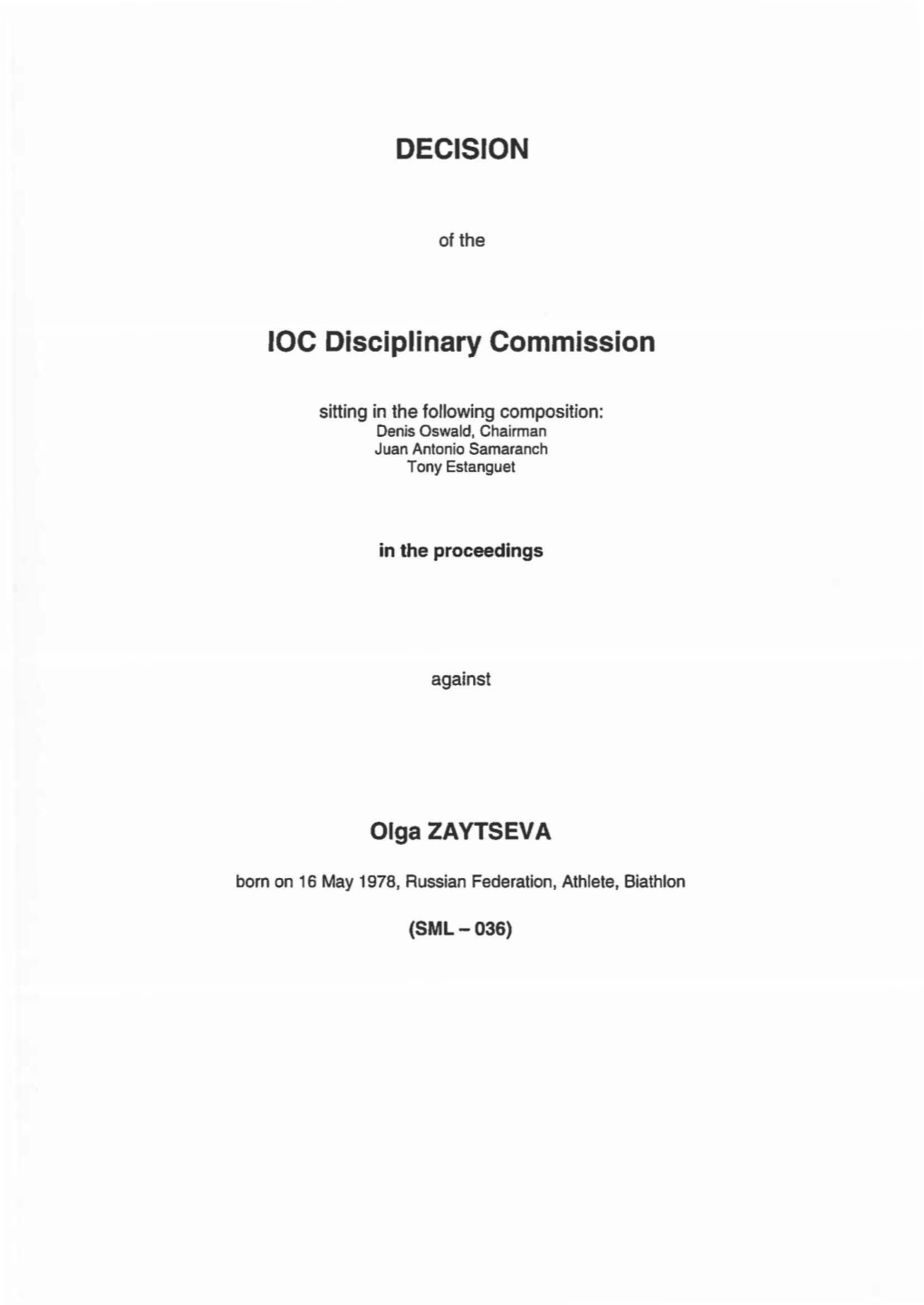 DECISION IOC Disciplinary Commission