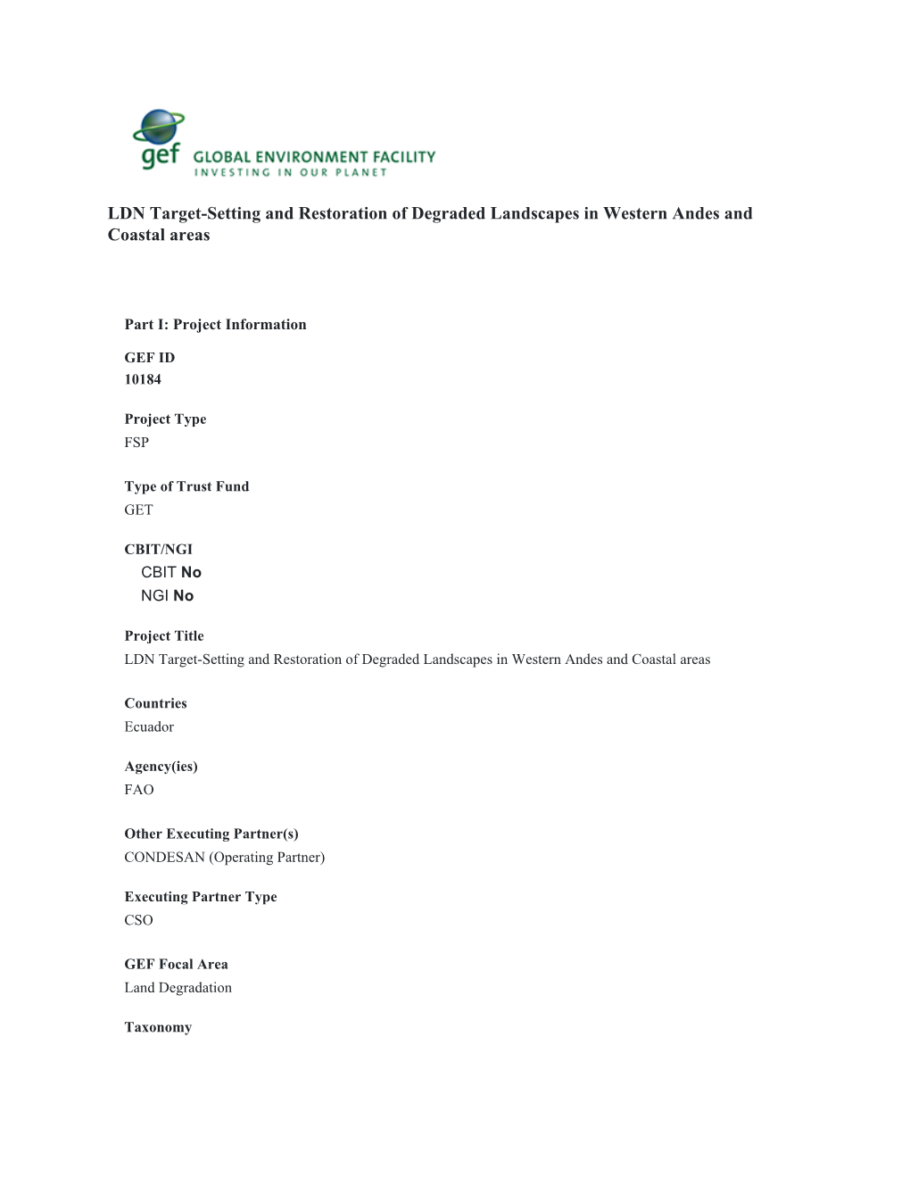 Global Environment Facility (GEF) Operations