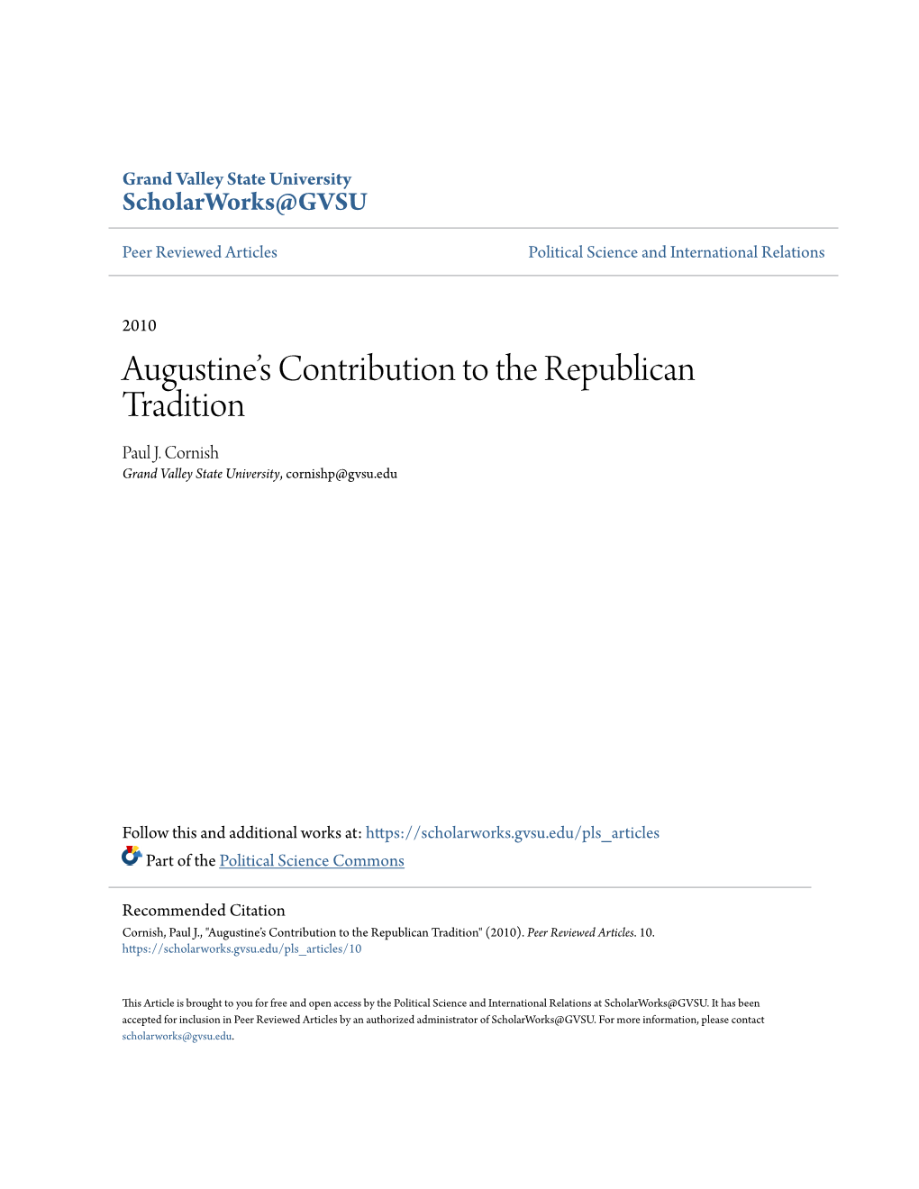 Augustine's Contribution to the Republican Tradition