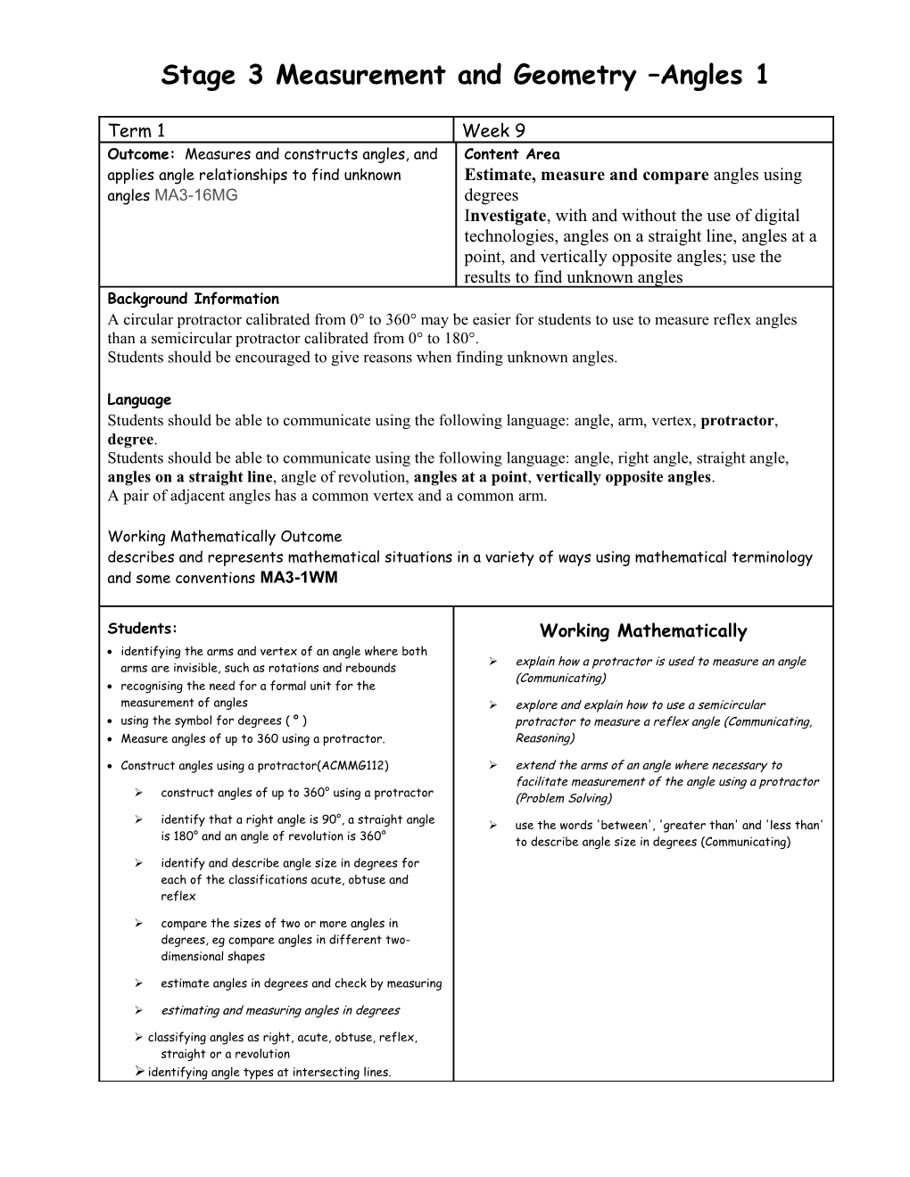 Stage 3 Measurement and Geometry Angles 1