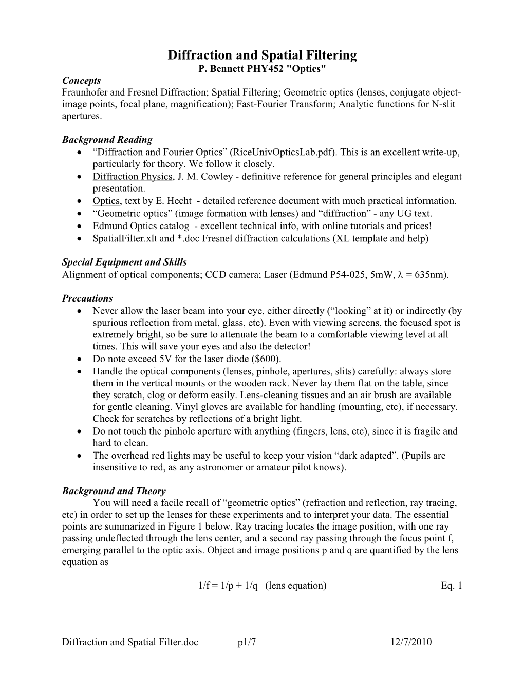 Diffraction and Spatial Filtering P