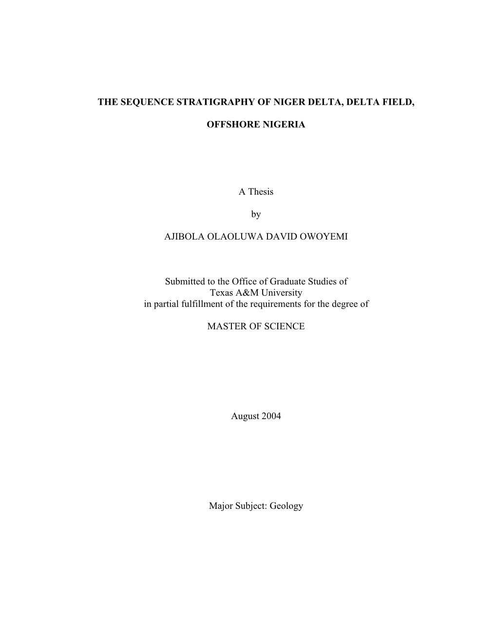 The Sequence Stratigraphy of Niger Delta, Delta Field