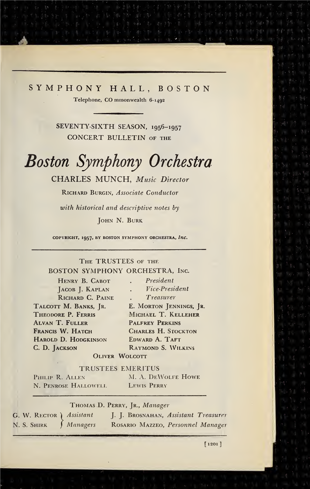 Boston Symphony Orchestra Concert Programs, Season 76, 1956-1957