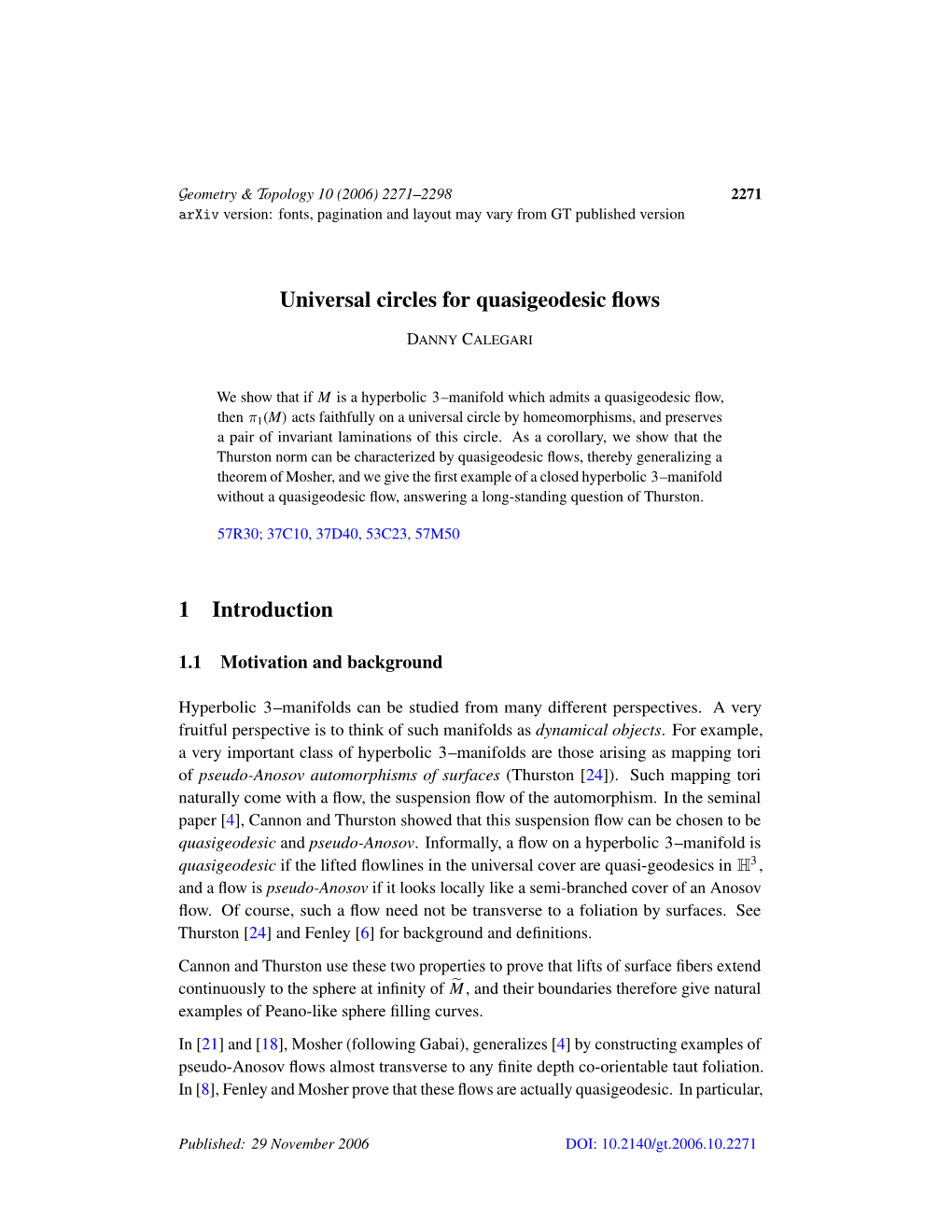 Universal Circles for Quasigeodesic Flows 1 Introduction