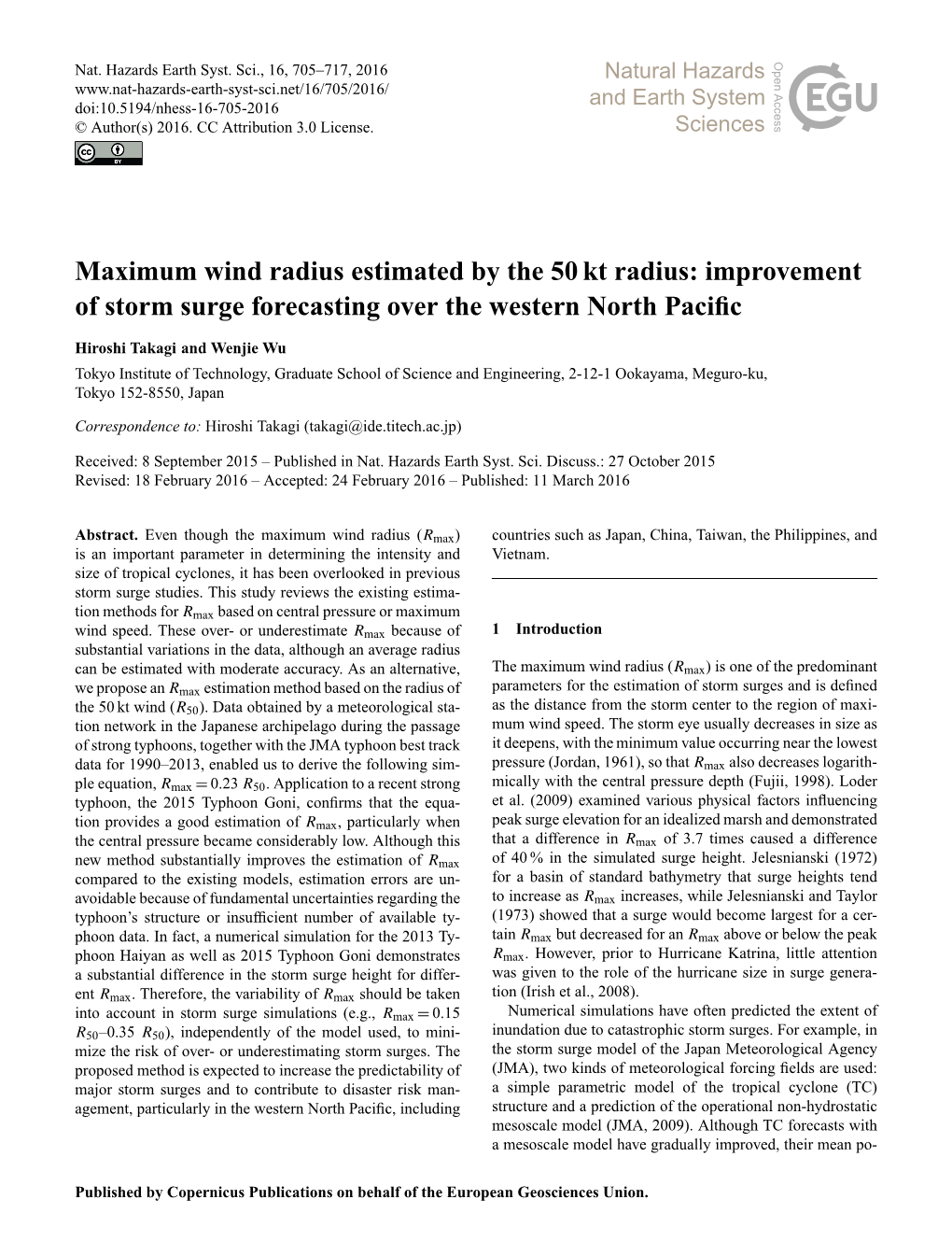 Maximum Wind Radius Estimated by the 50 Kt Radius: Improvement of Storm Surge Forecasting Over the Western North Paciﬁc