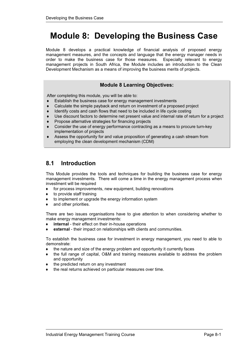 Module 8: Developing the Business Case