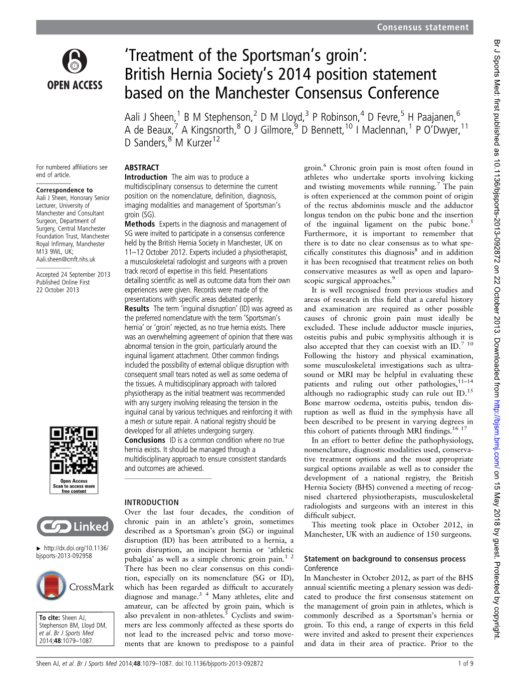 Treatment of the Sportsman's Groin' British Hernia Society Position