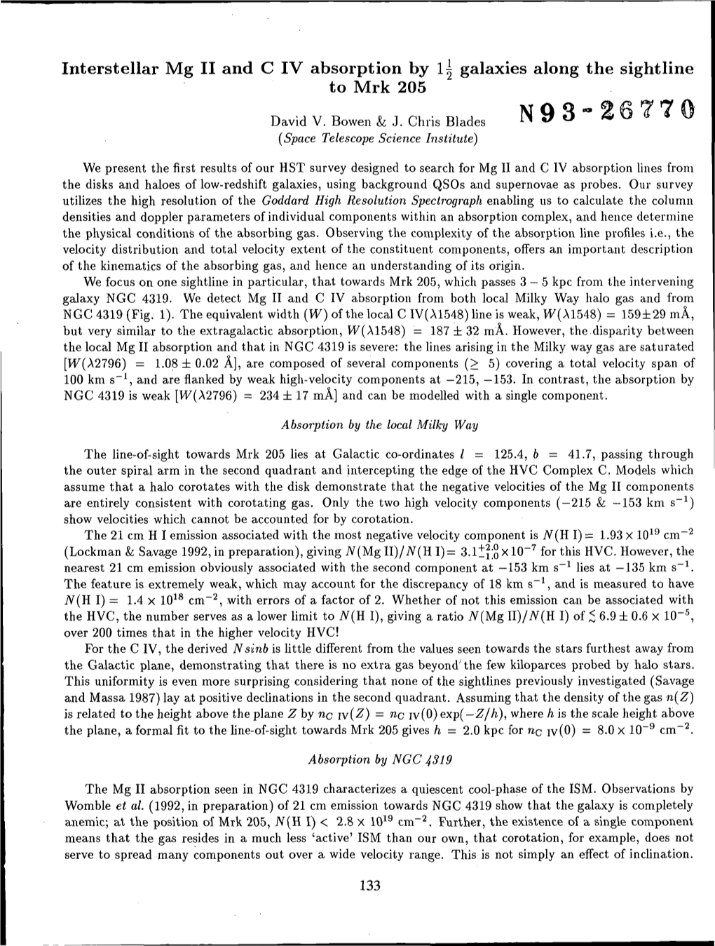 Interstellar Mg II and C IV Absorption by L| Galaxies Along the Sightline to Mrk 205 N ~U.,1U V