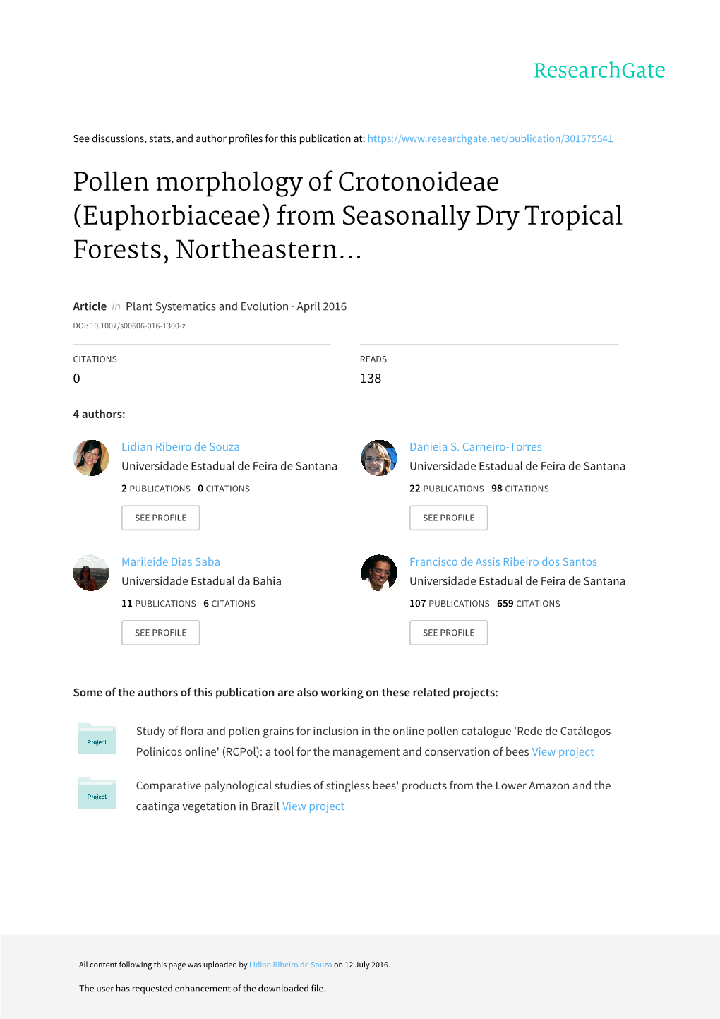 Pollen Morphology of Crotonoideae (Euphorbiaceae) from Seasonally Dry Tropical Forests, Northeastern