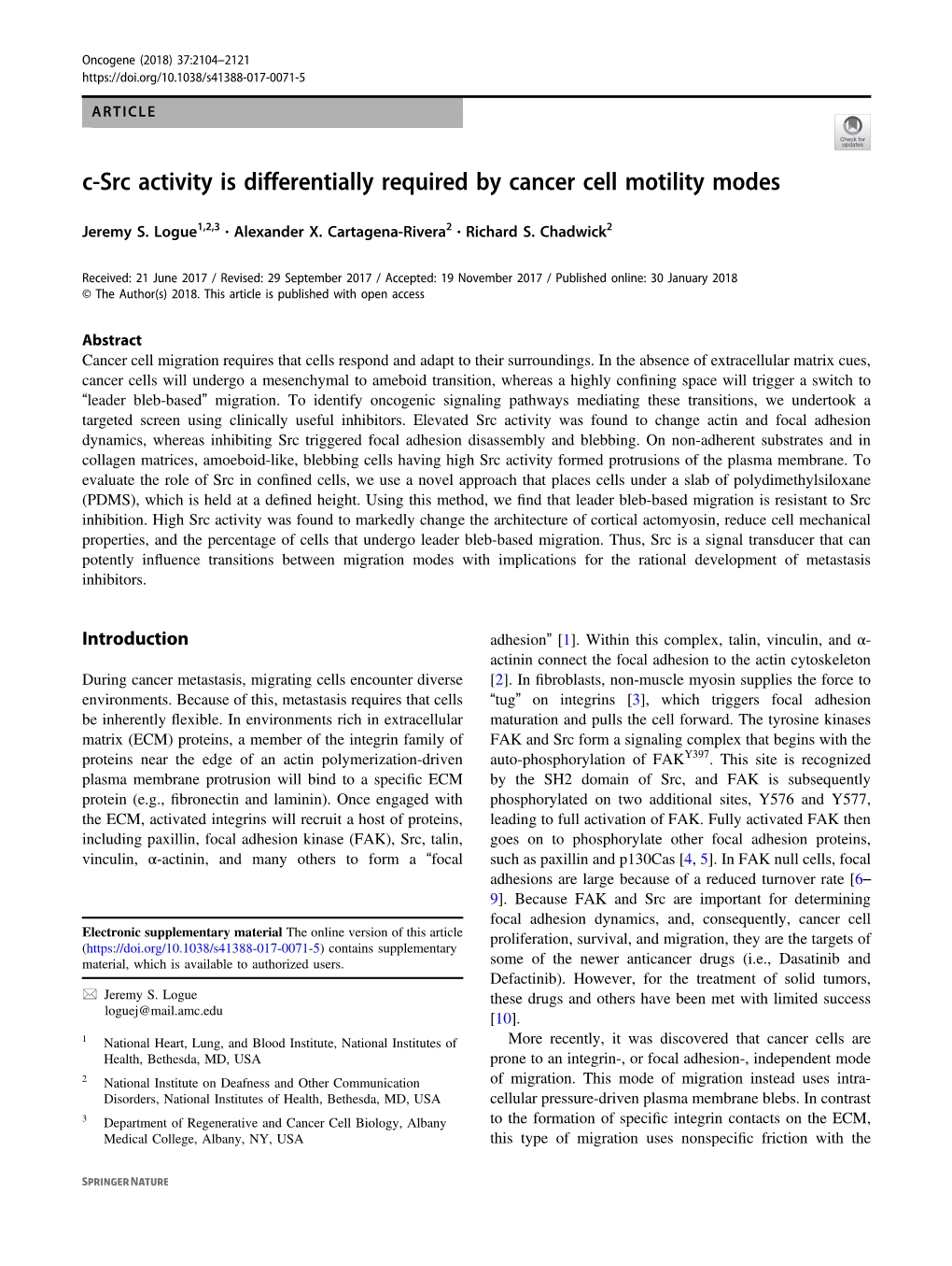 C-Src Activity Is Differentially Required by Cancer Cell Motility Modes