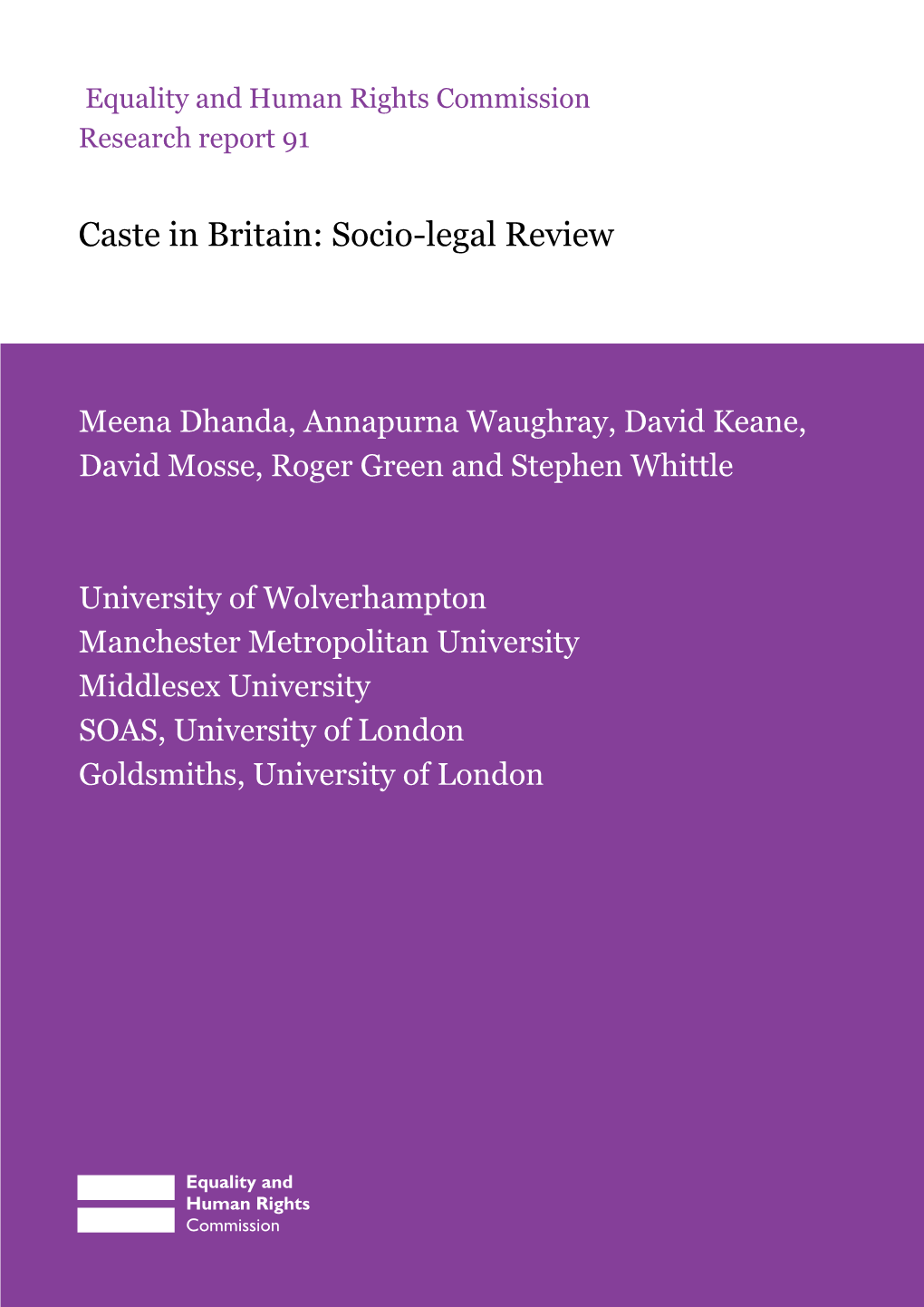 Caste in Britain: Socio-Legal Review