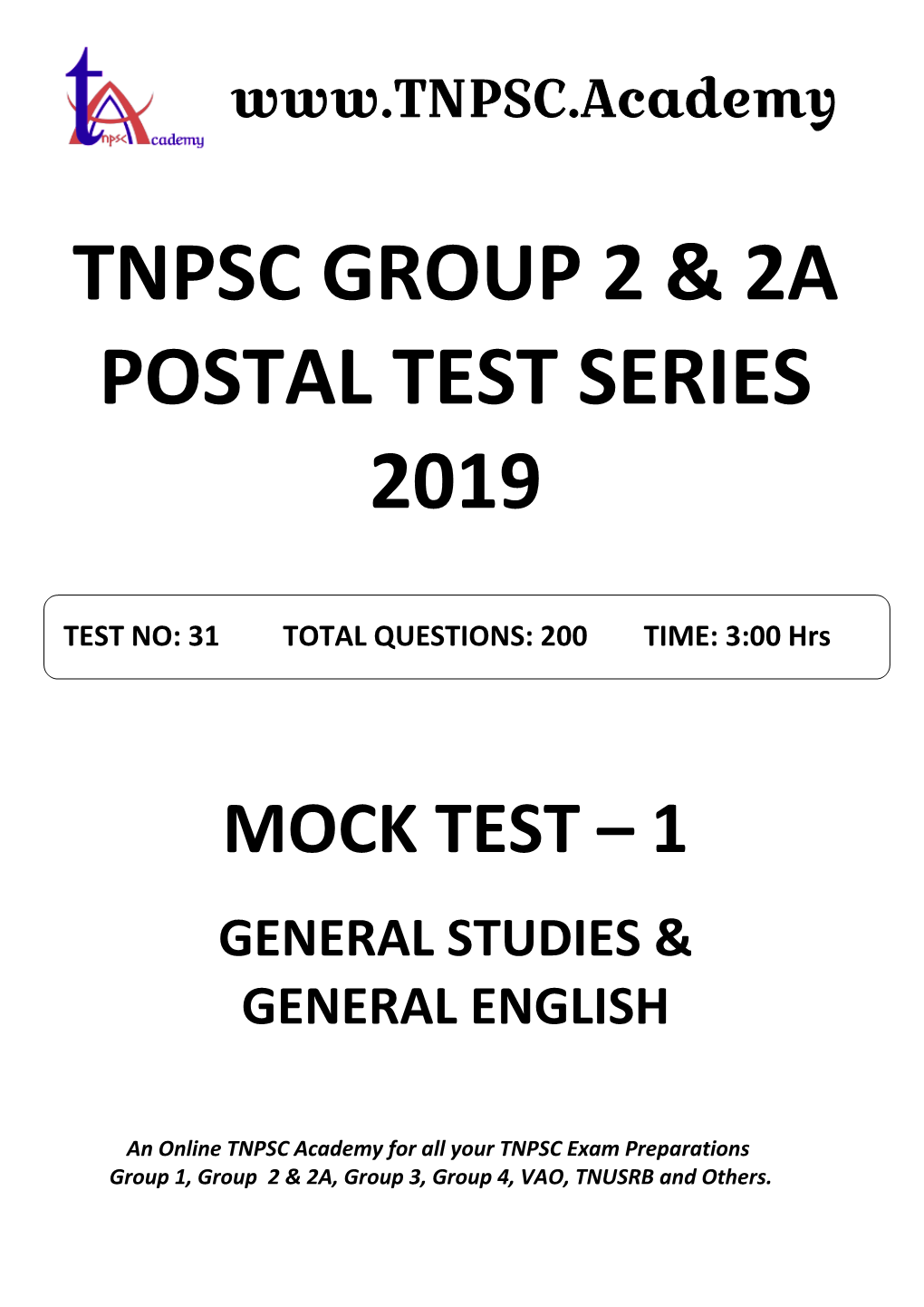 Tnpsc Group 2 & 2A Postal Test Series 2019