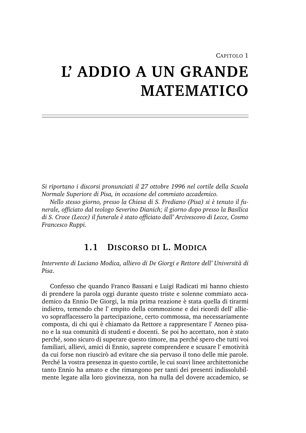 L' Addio a Un Grande Matematico