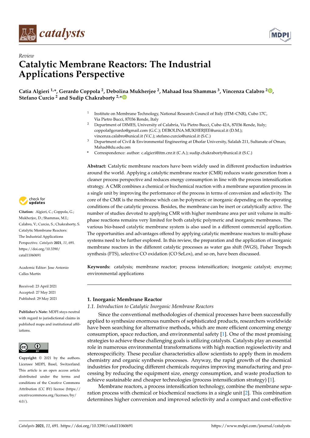 Catalytic Membrane Reactors: the Industrial Applications Perspective