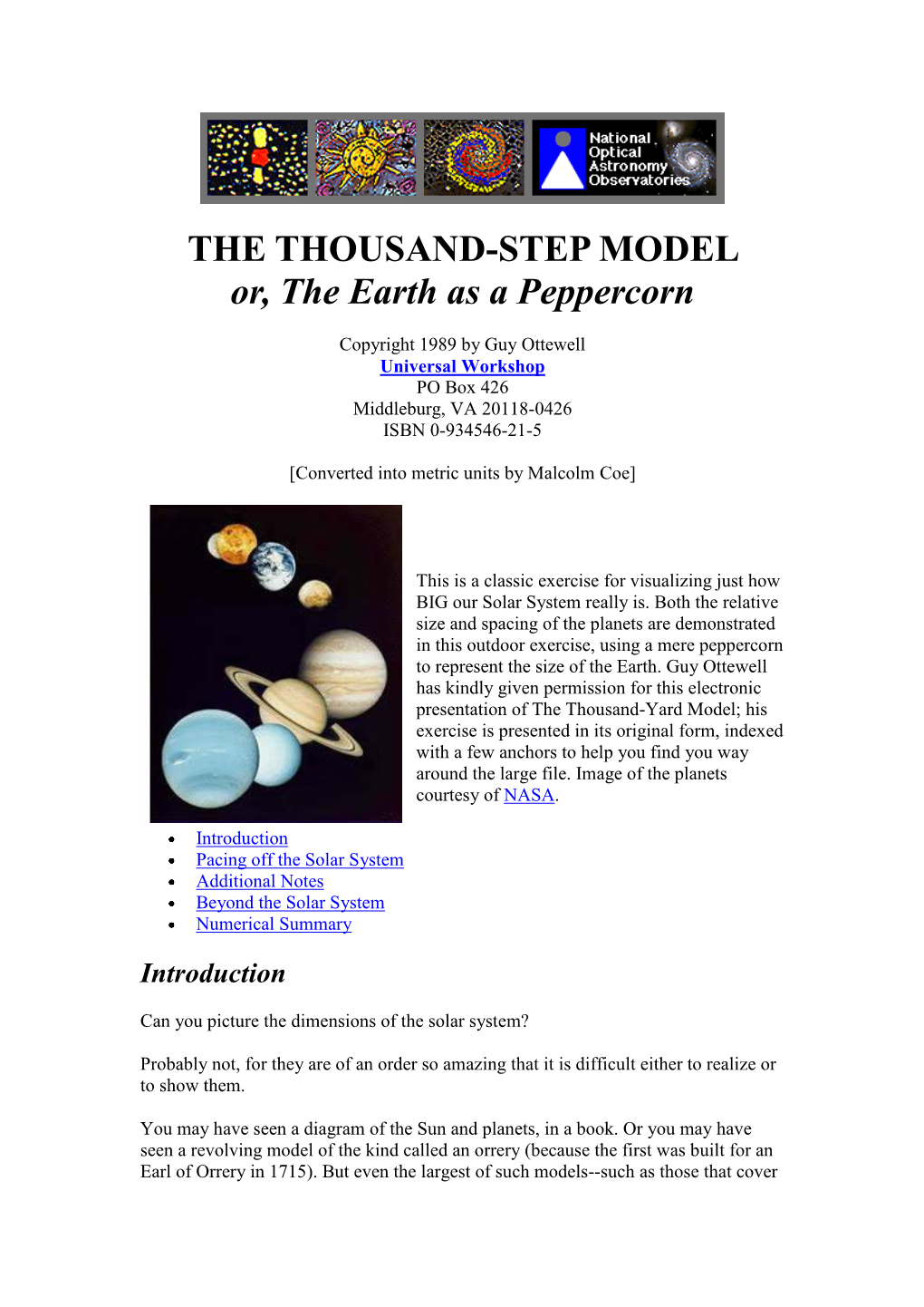 THE THOUSAND-STEP MODEL Or, the Earth As a Peppercorn