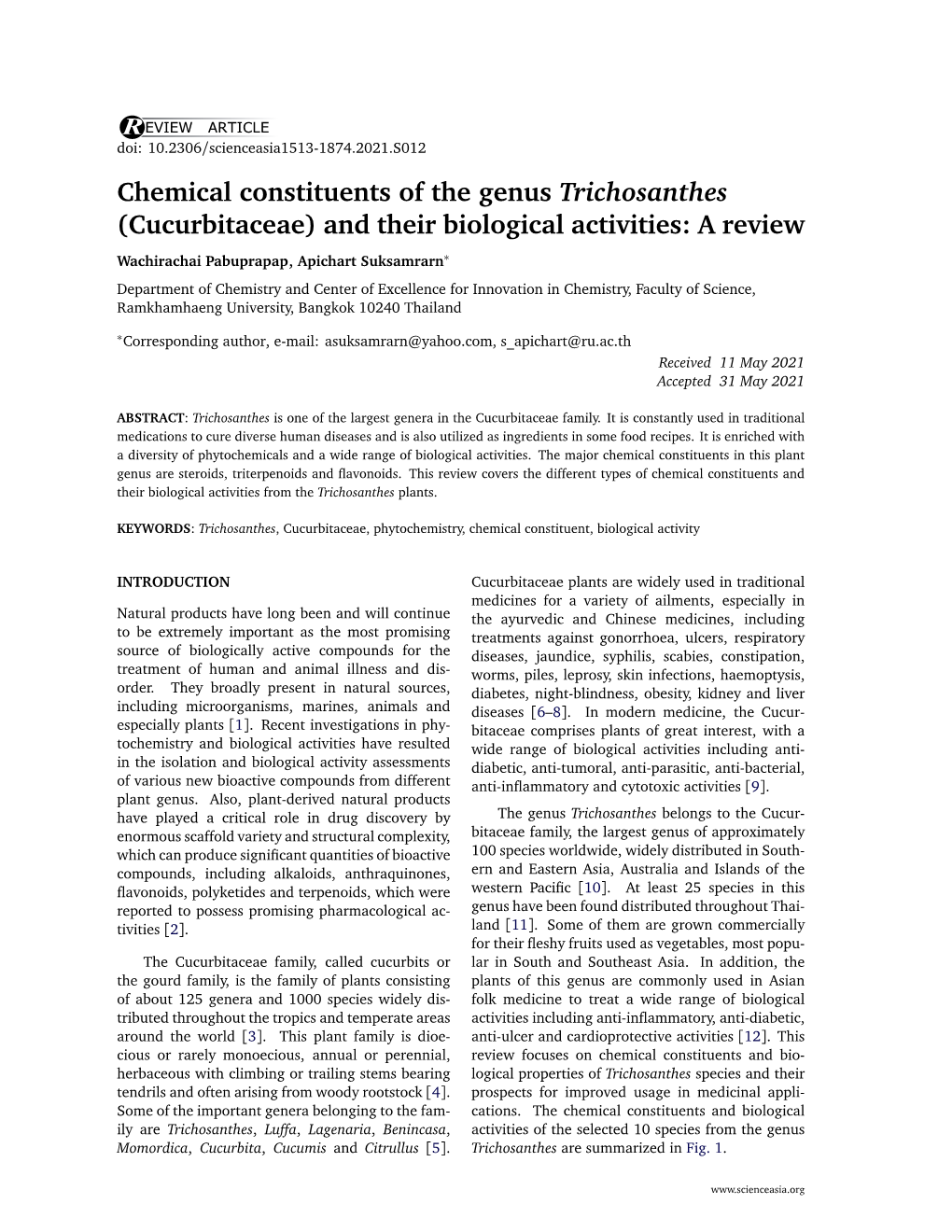 Chemical Constituents of the Genus Trichosanthes (Cucurbitaceae) and Their Biological Activities: a Review