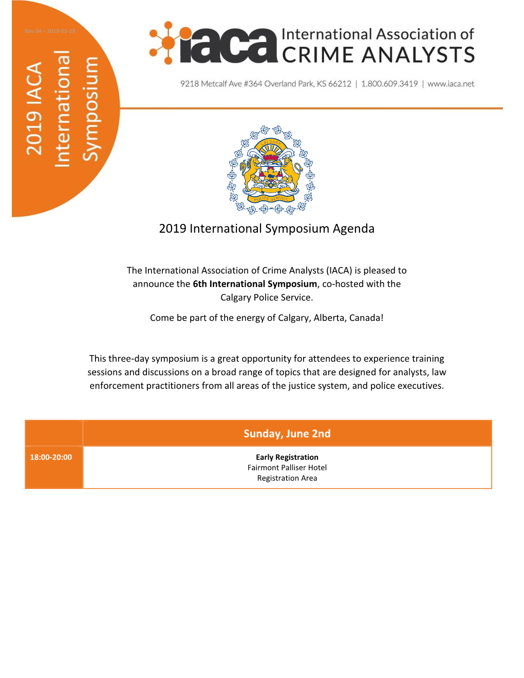 2019 International Symposium Agenda