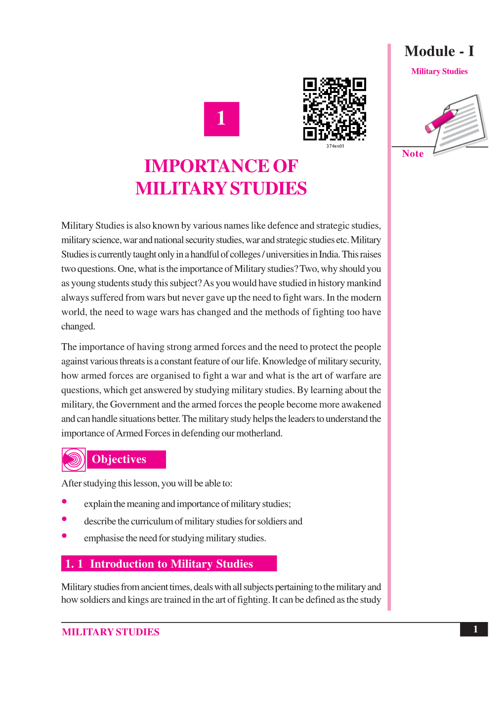 Importance of Military Studies Module - I Military Studies