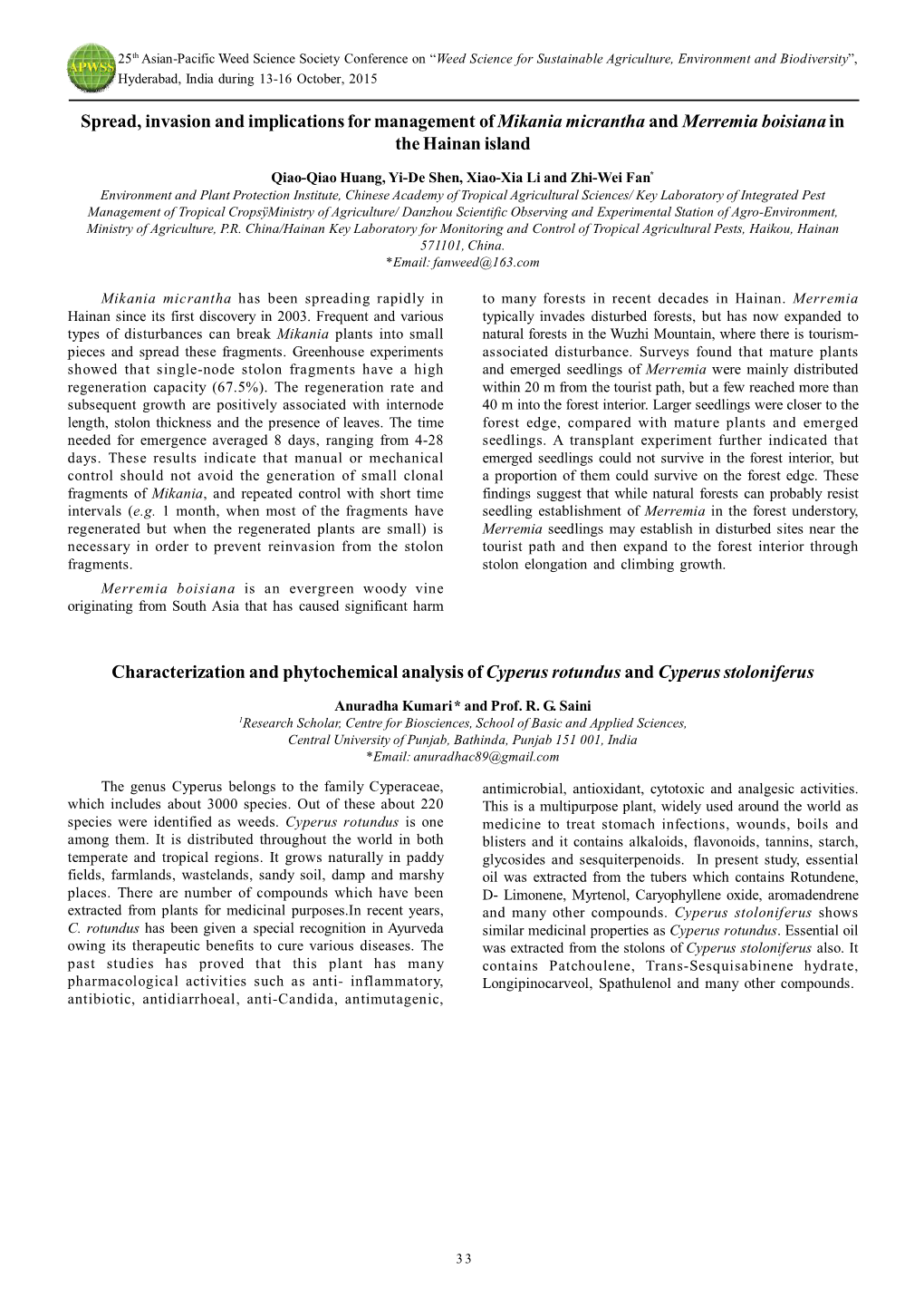 Spread, Invasion and Implications for Management of Mikania Micrantha and Merremia Boisiana in the Hainan Island