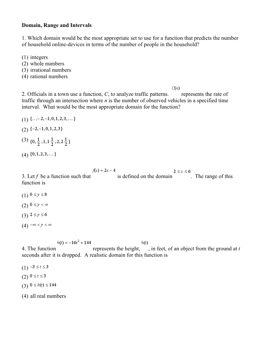 Domain, Range and Intervals