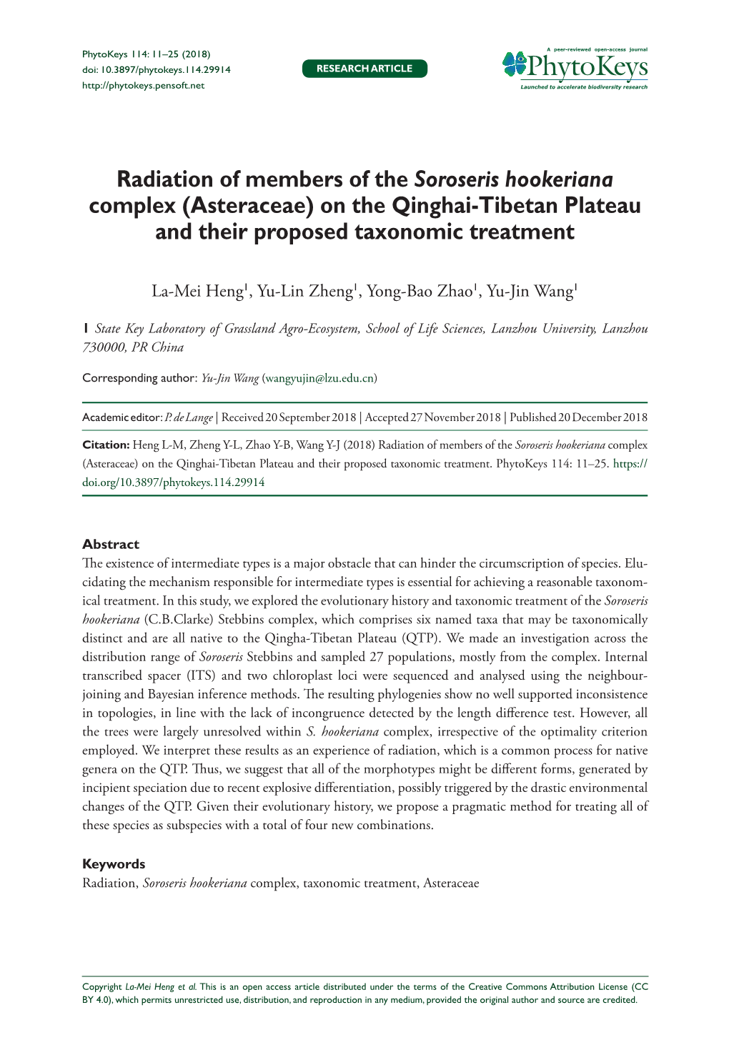 On the Qinghai-Tibetan Plateau and Their Proposed Taxonomic Treatment