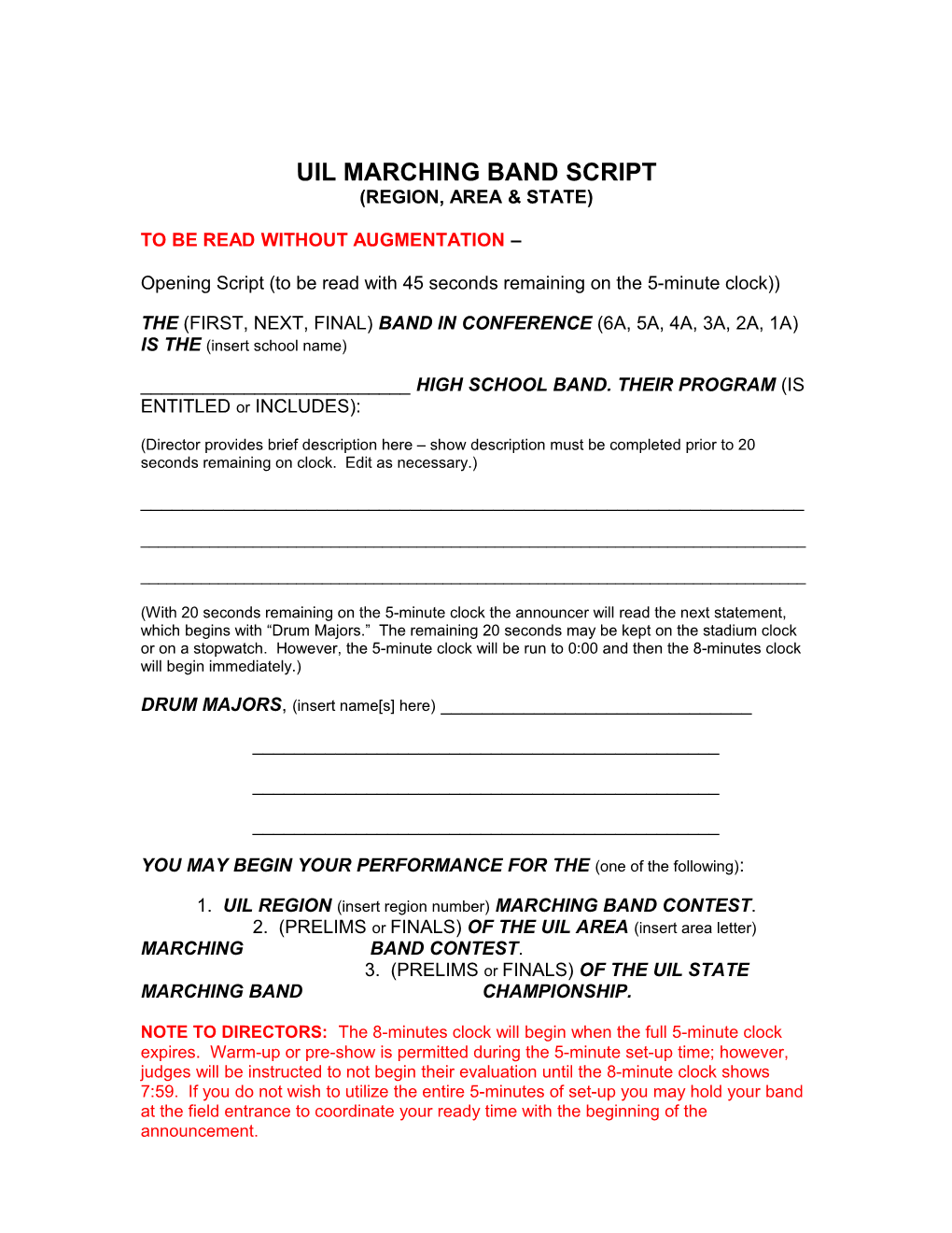 Uil Marching Band Script