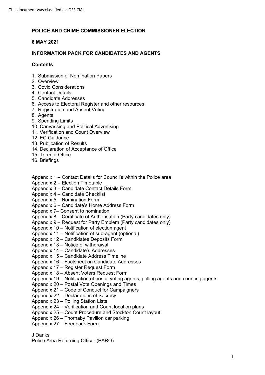 Police and Crime Commissioner Election 6 May 2021