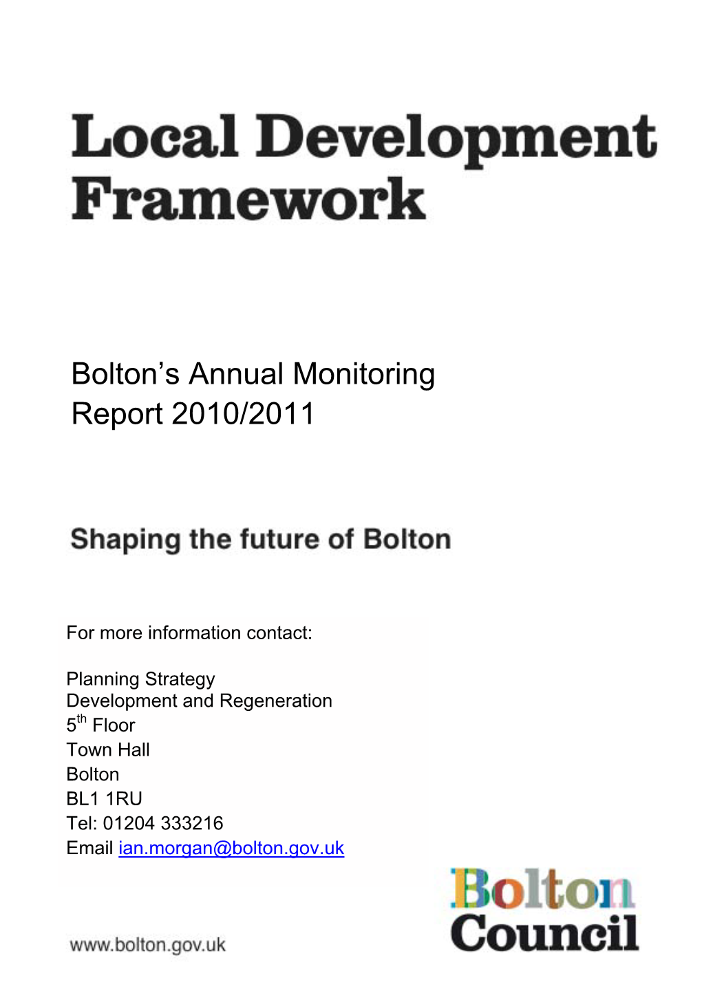 Bolton's Annual Monitoring Report 2010/2011