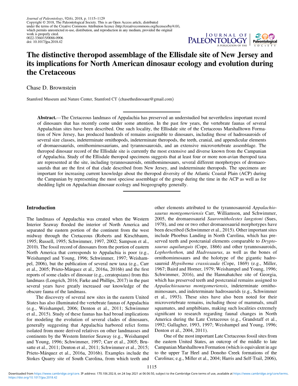 The Distinctive Theropod Assemblage of the Ellisdale Site of New Jersey and Its Implications for North American Dinosaur Ecology and Evolution During the Cretaceous