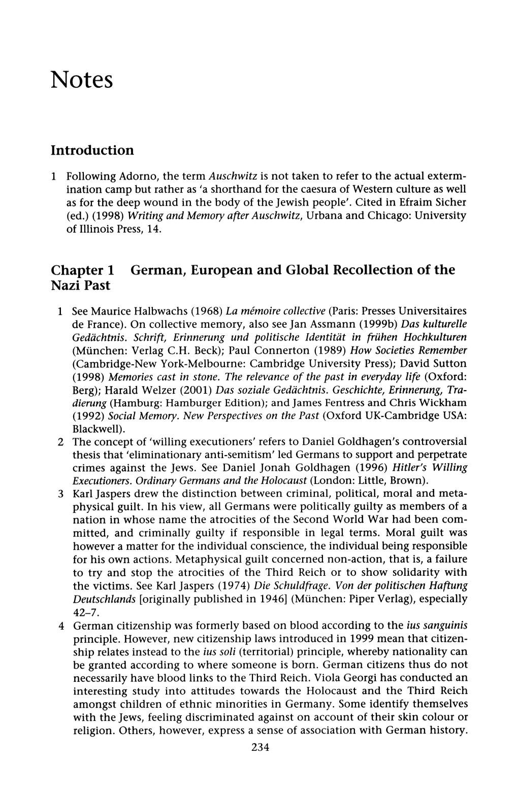 Introduction Chapter 1 German, European and Global Recollection
