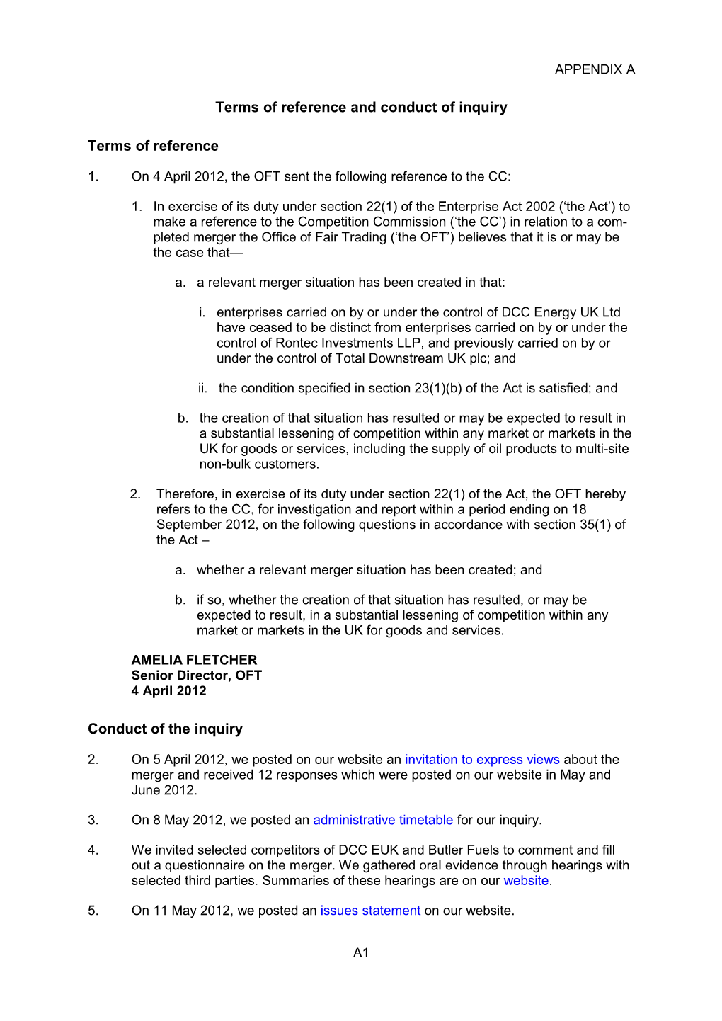 DCC Rontec Merger Inquiry Appendices and Glossary