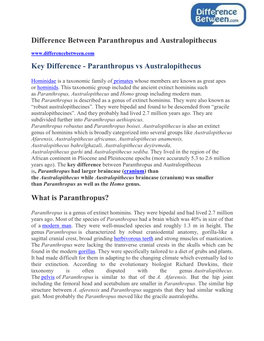 Difference Between Paranthropus and Australopithecus Key Difference - Paranthropus Vs Australopithecus