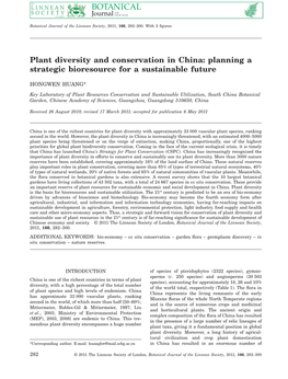 Plant Diversity and Conservation in China: Planning a Strategic Bioresource for a Sustainable Future
