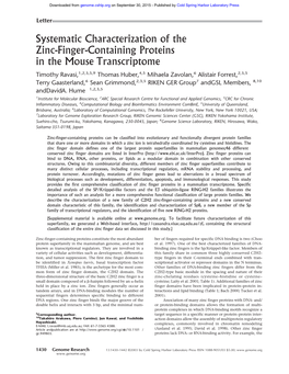 Systematic Characterization of the Zinc-Finger-Containing Proteins in the Mouse Transcriptome