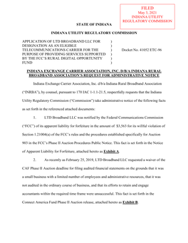 State of Indiana Indiana Utility Regulatory Commission Application of Ltd Broadband Llc for ) Designation As an Eligible ) Tele