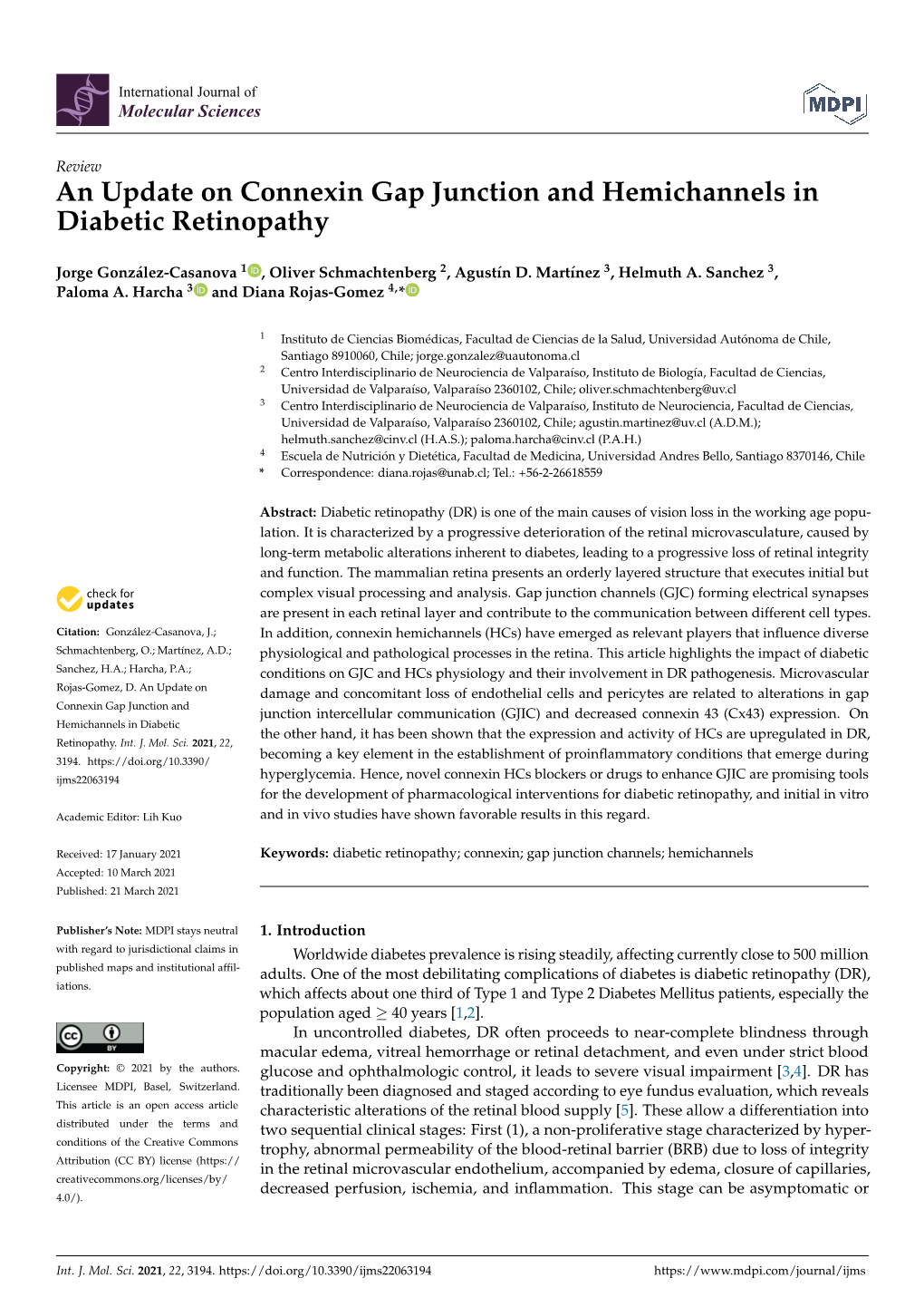 An Update on Connexin Gap Junction and Hemichannels in Diabetic Retinopathy