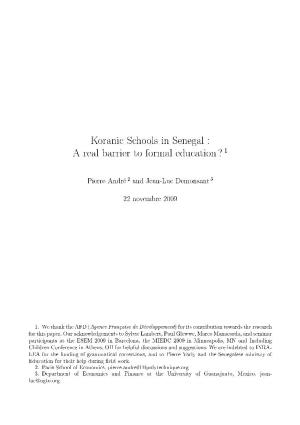 Koranic Schools in Senegal : a Real Barrier to Formal Education ?1